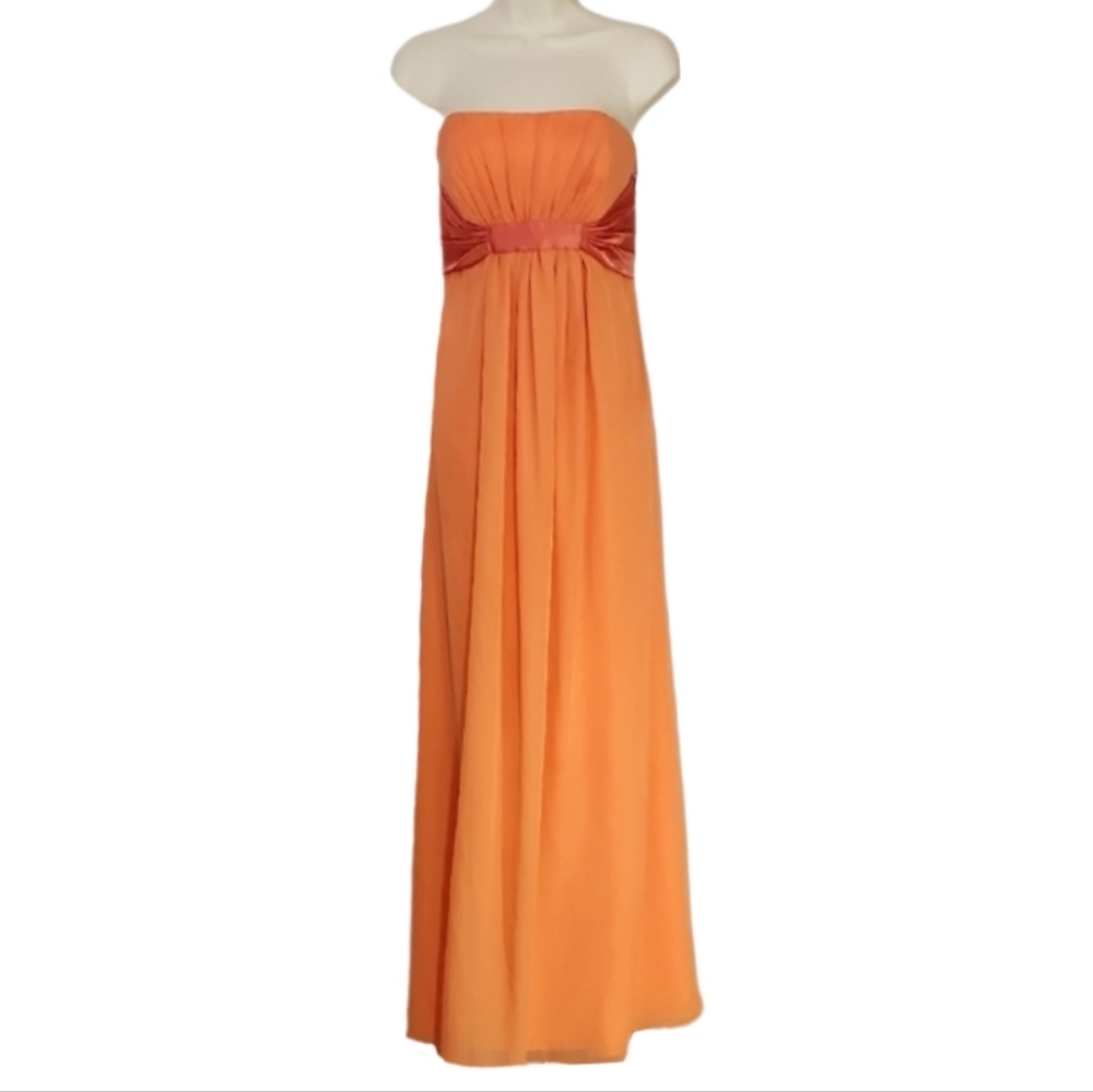 Expressions Dress Strapless Chiffon Overlay Maxi Orange Size 8